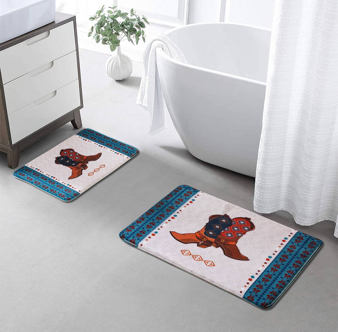 Western Boots 2-Piece Rug Mat Set | Memory Foam Kitchen & Bathroom Decor