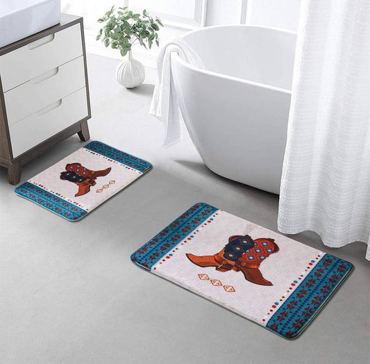 Western Boots 2-Piece Rug Mat Set | Memory Foam Kitchen & Bathroom Decor