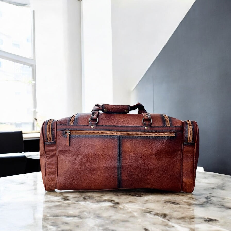 Rustic leather duffle bag