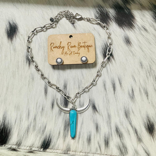 Bull Skull Steer Chain Western Necklace