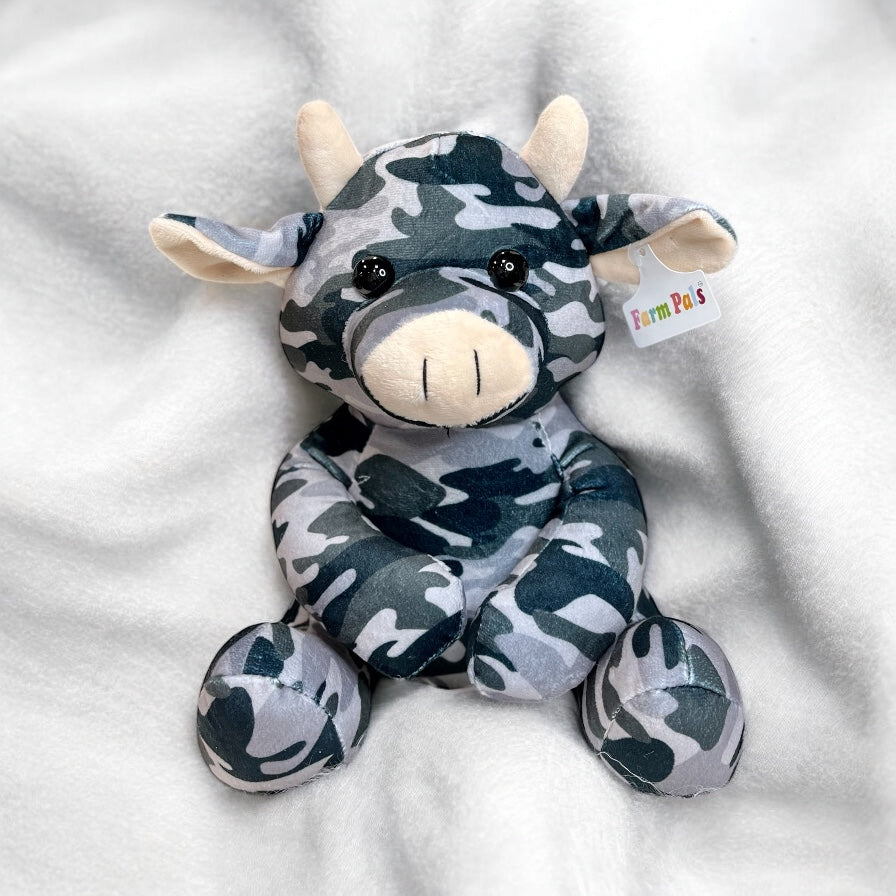 Gray camo plush cow-medium farm pal