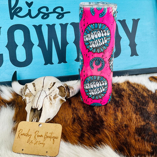 Turquoise Junkie Neon Pink 20oz Shimmer Skinny Tumbler