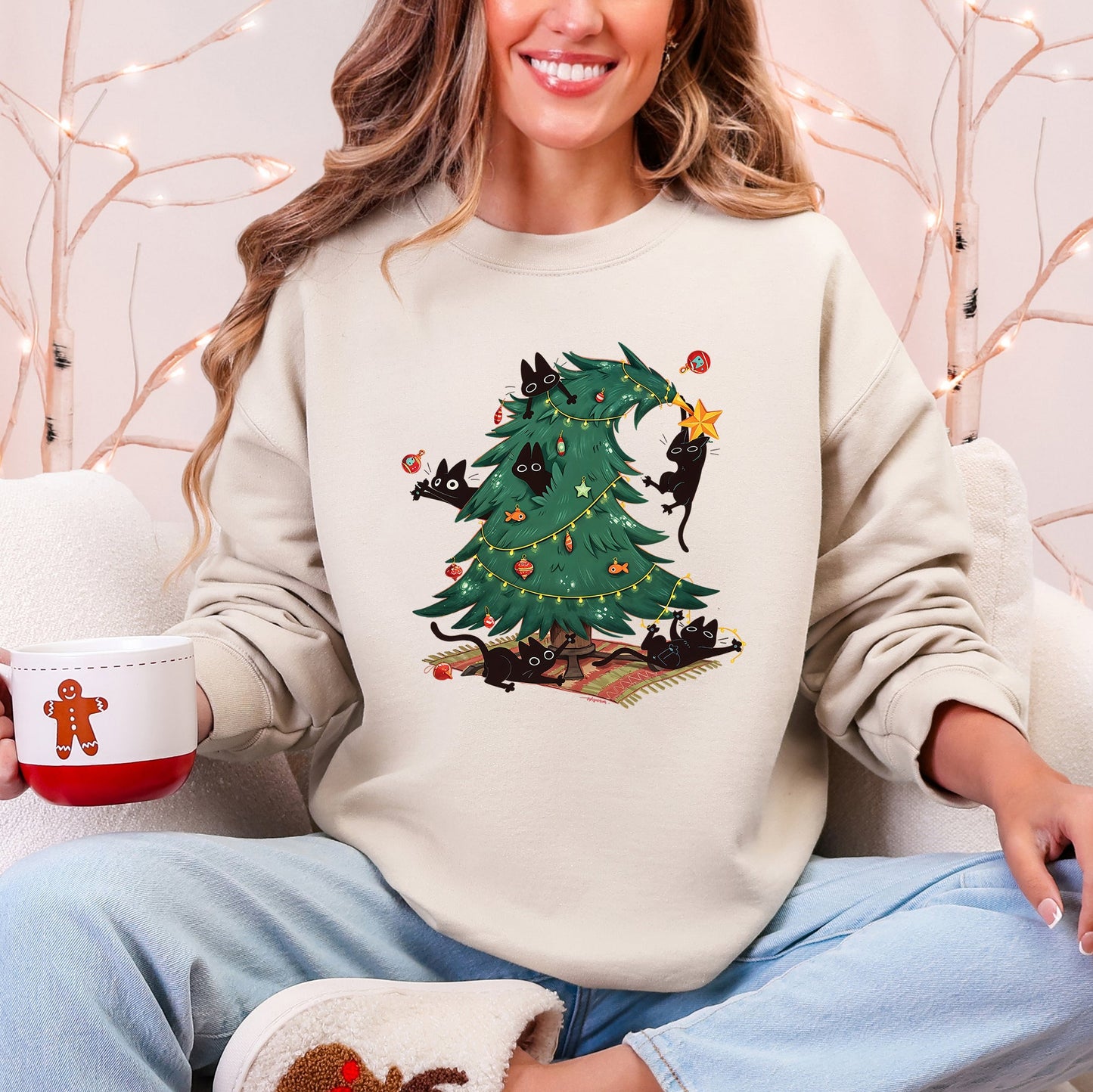 Christmas Tree, Naughty Cats, Funny, Santa Sweatshirt