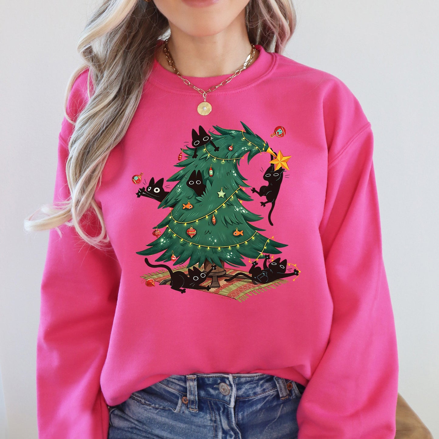 Christmas Tree, Naughty Cats, Funny, Santa Sweatshirt