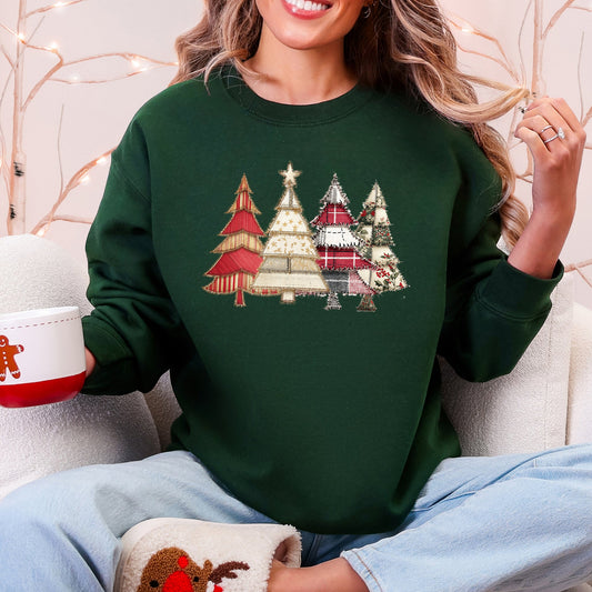 Christmas Trees, Faux Quilt, Santa, Traditional Sweatshirt