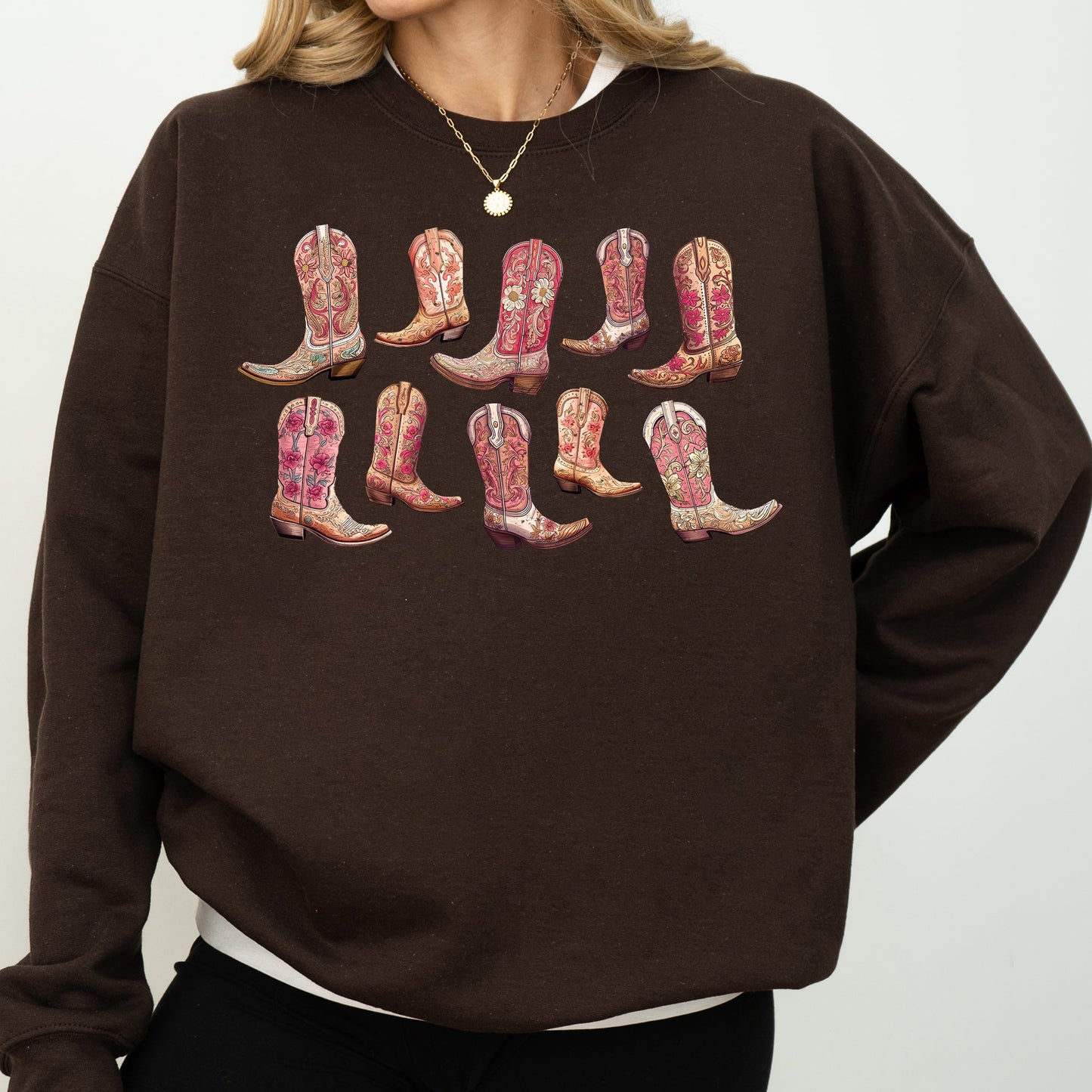 Colorful Pink Cowboy Boots, Western, Cowgirl, Sweatshirt