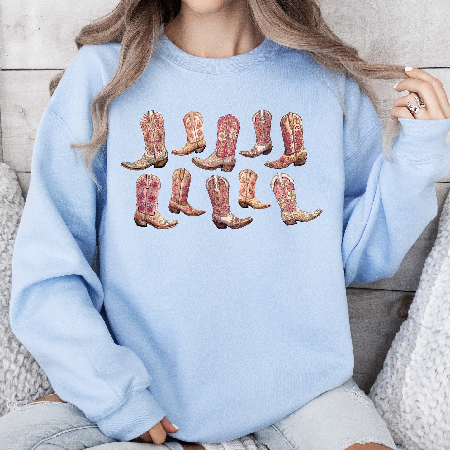 Colorful Pink Cowboy Boots, Western, Cowgirl, Sweatshirt