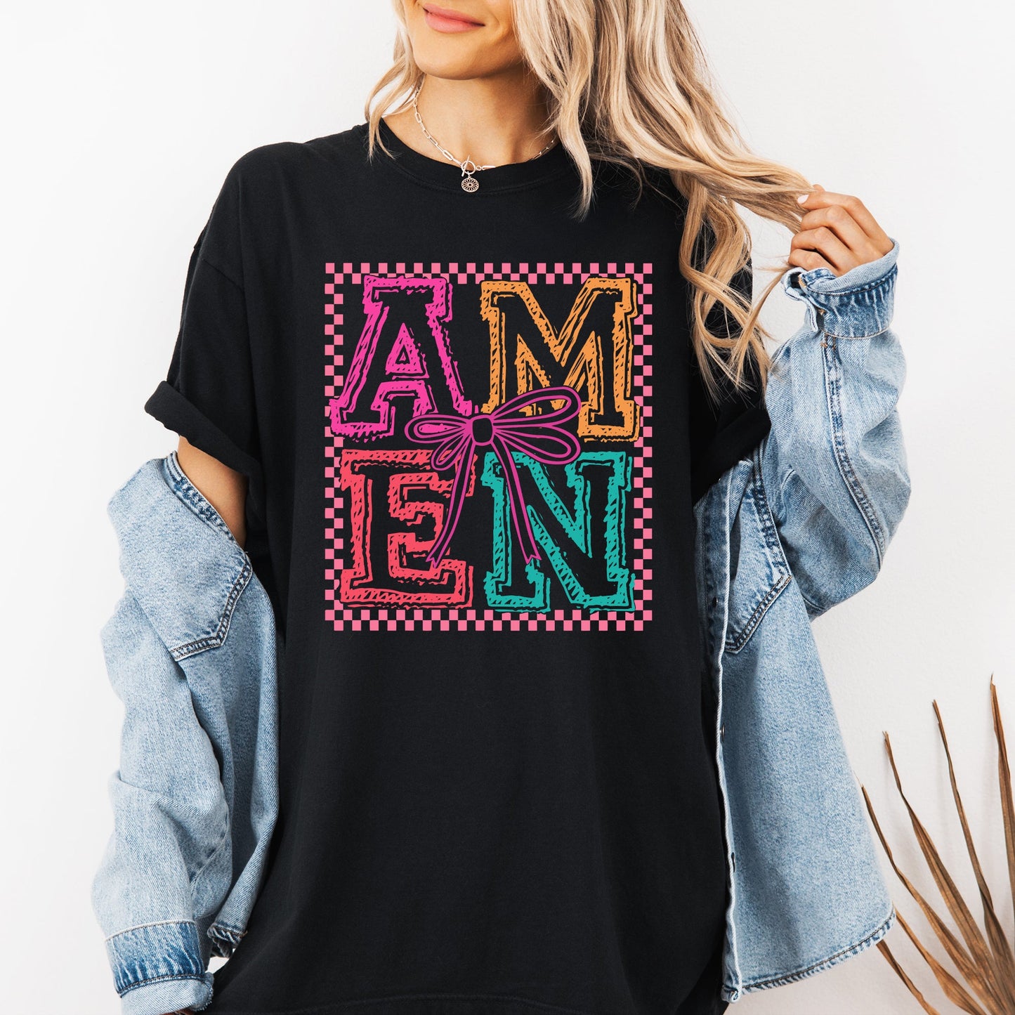 Colorful, Amen, Bows, Coquette, Christian, Jesus, Gospel, Faith, Saved Tshirt Comfort Colors T-Shirt
