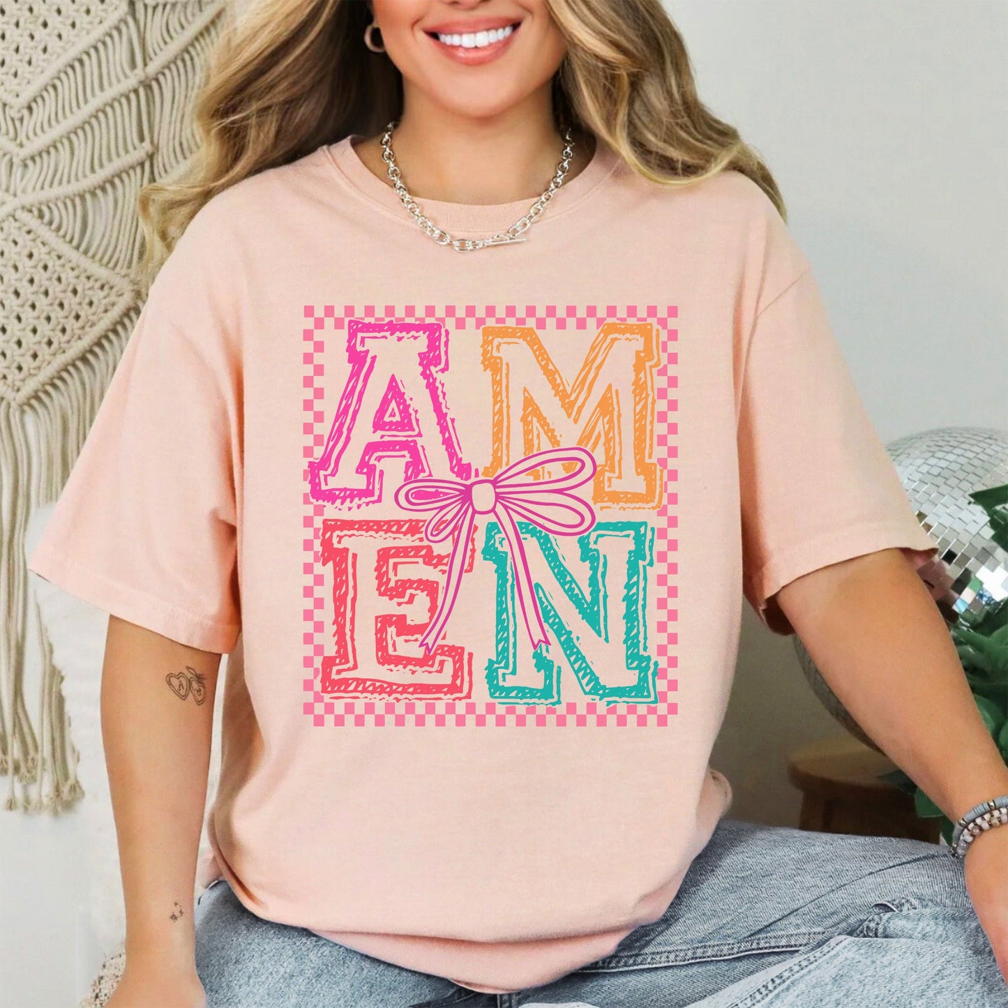 Colorful, Amen, Bows, Coquette, Christian, Jesus, Gospel, Faith, Saved Tshirt Comfort Colors T-Shirt