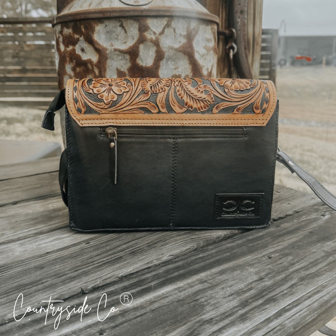Wyoming Quilted Leather Purse  With Tooled Leather