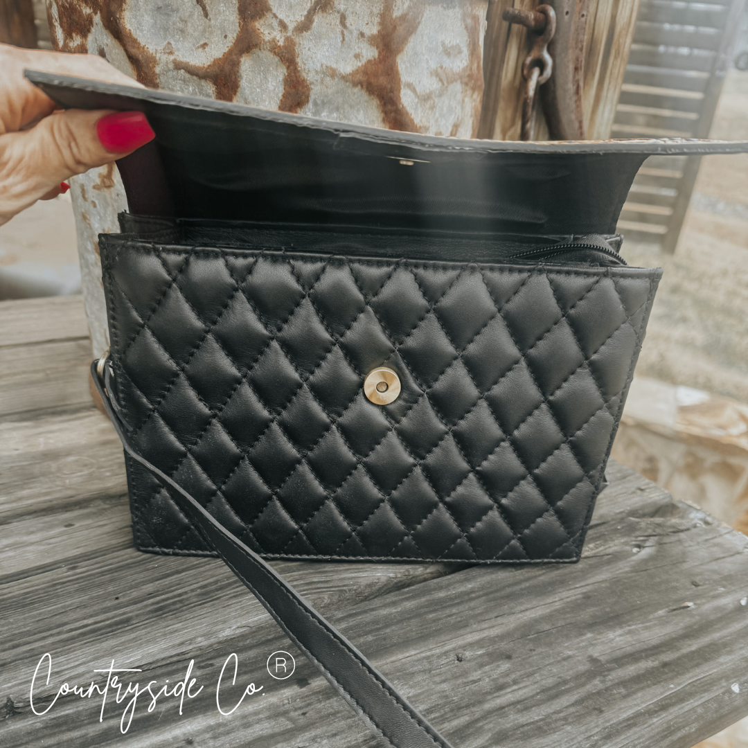 Wyoming Quilted Leather Purse  With Tooled Leather