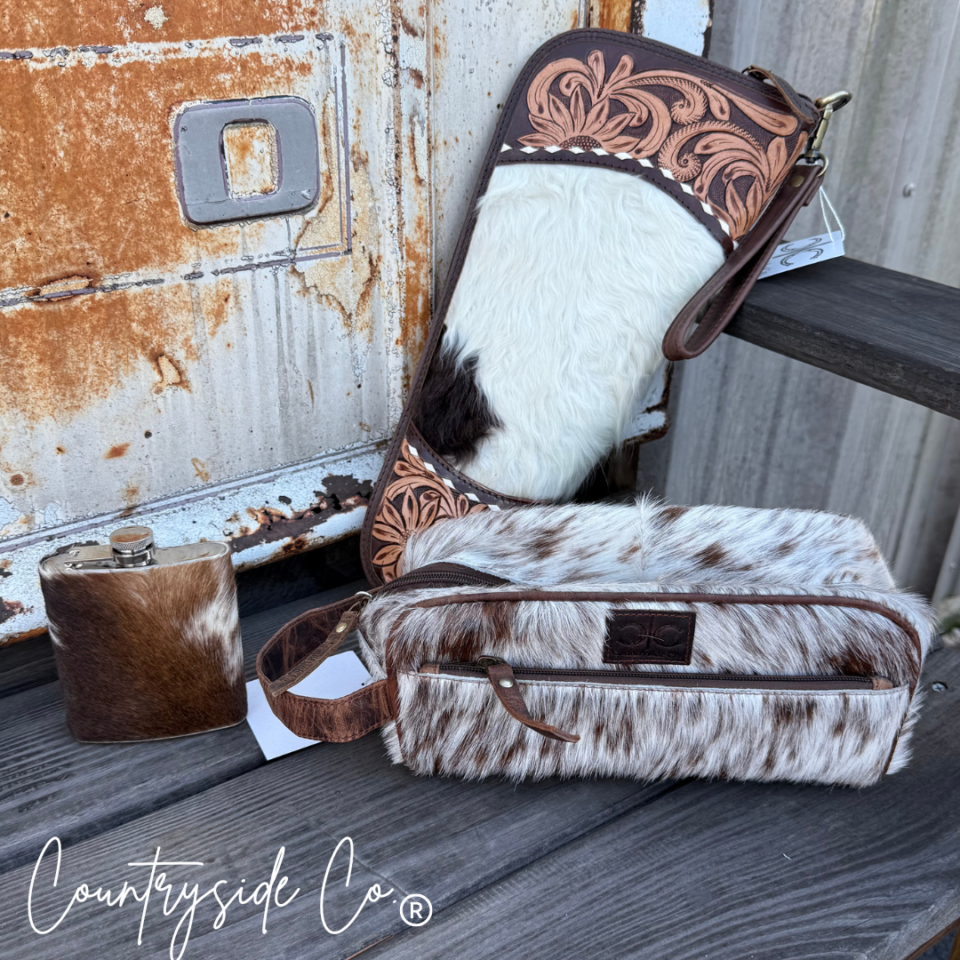 Carry Case, Flask and Cowhide Toiletry Bag BUNDLE