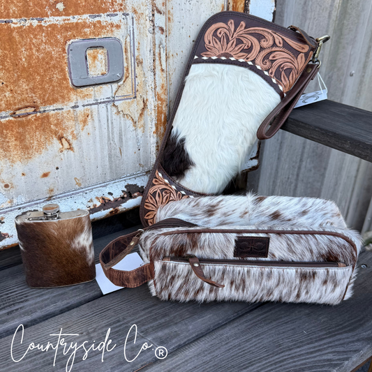 Carry Case, Flask and Cowhide Toiletry Bag BUNDLE