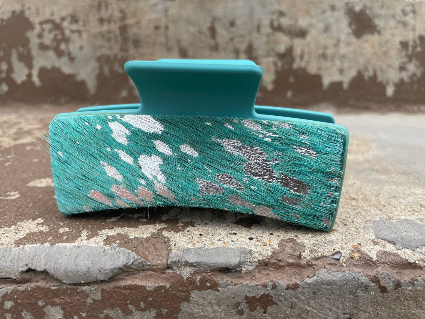 Cowhide Turquoise Tooled Leather  Hair Claw Clips 4”