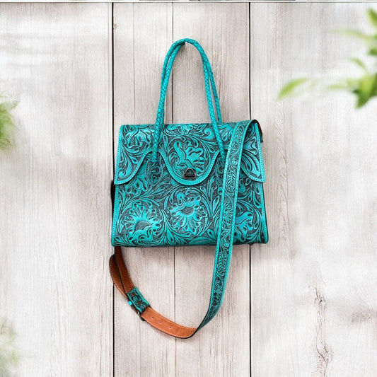 Turquoise Hand tooled crossbody purse