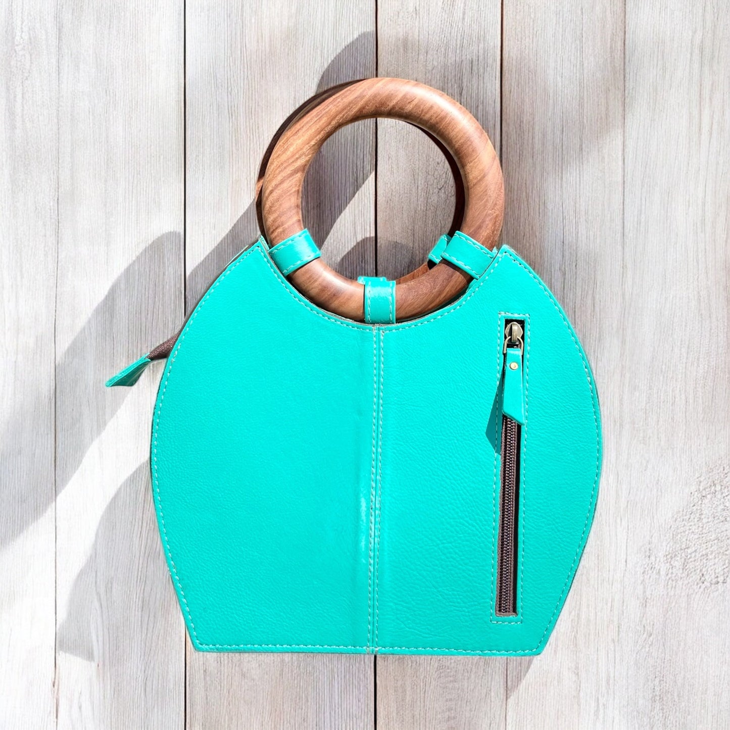 Small Turquoise floral tooled leather handbag