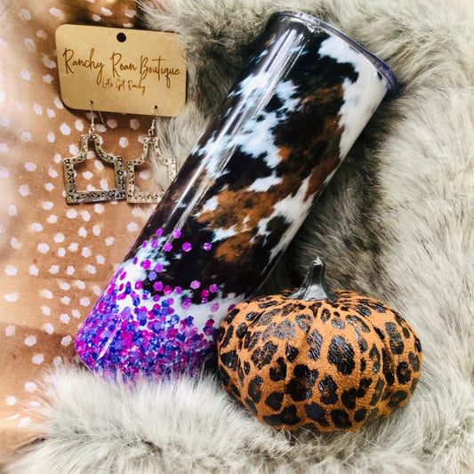 Cowhide Purple Glitter 20oz Skinny Tumbler