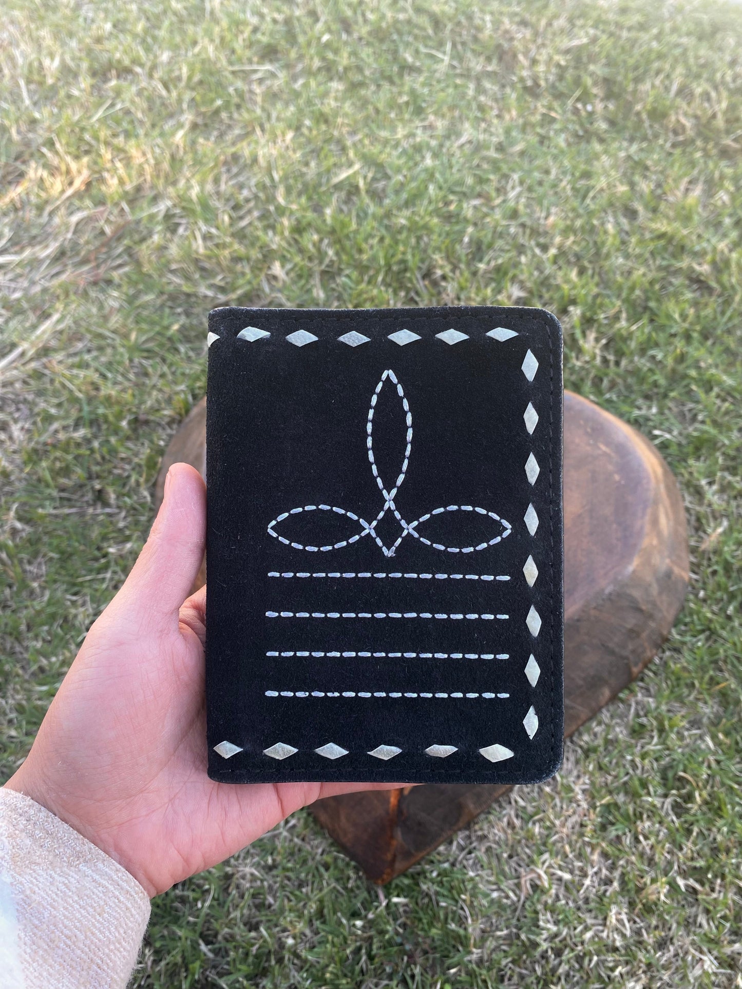 Black BootStitch Suede Leather Passport Cover