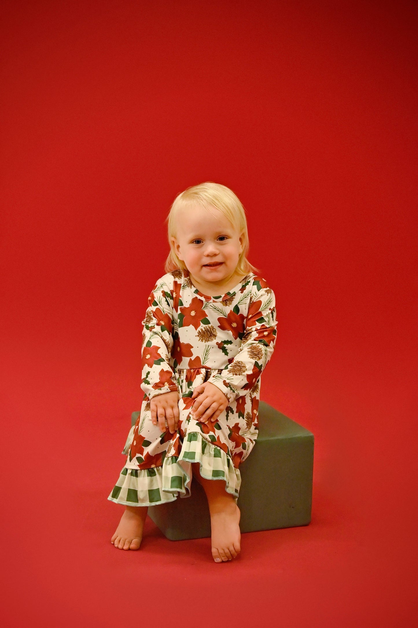 Winter Vibes Long Sleeve Ruffle Milk Silk Dress