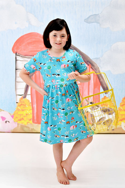 Teal Farm Short Sleeve Milk Silk Dress