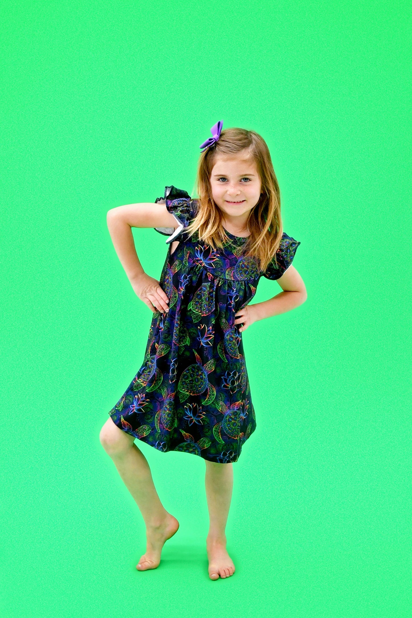 Neon Turtle Milk Silk Flutter Dress