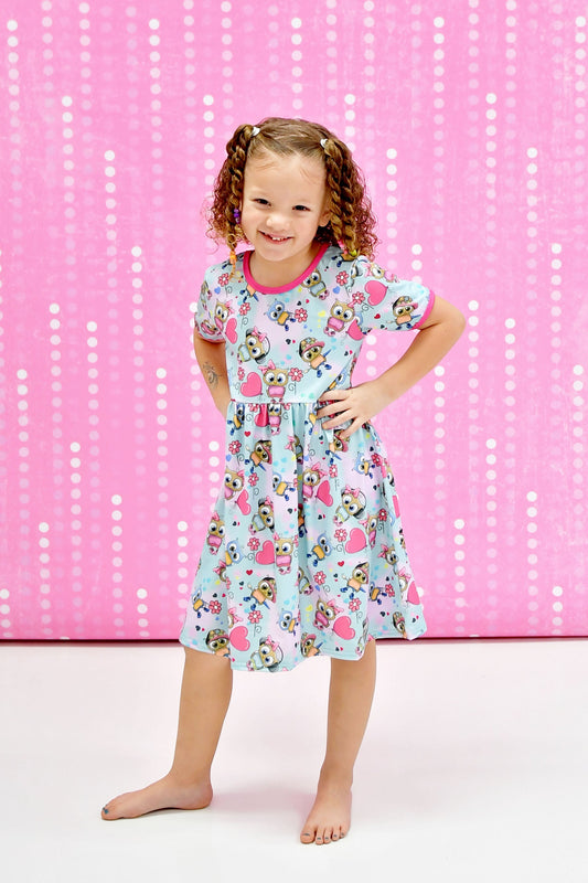 Owl Love Short Sleeve Milk Silk Dress