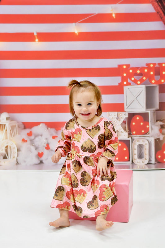 Waffle Hearts Long Sleeve Milk Silk Dress