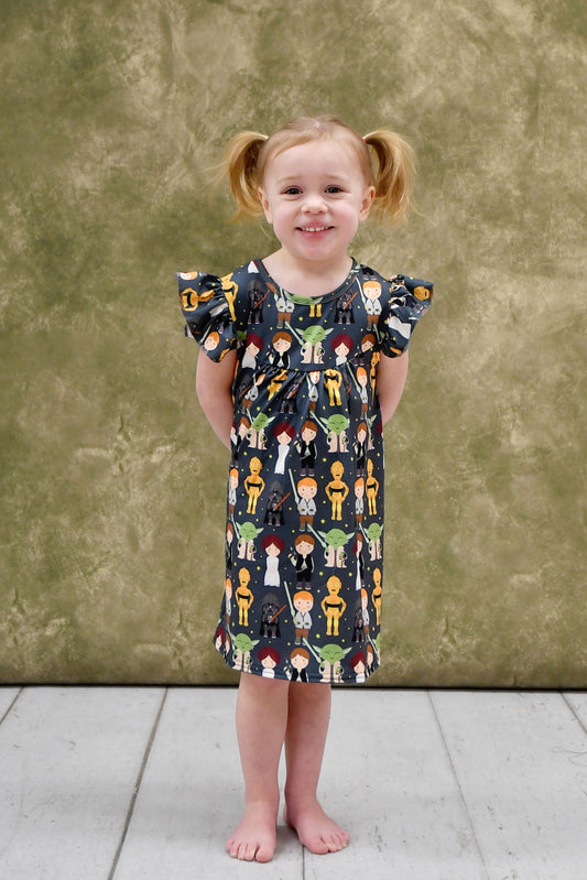 Space Wars Inspired Milk Silk Flutter Dress