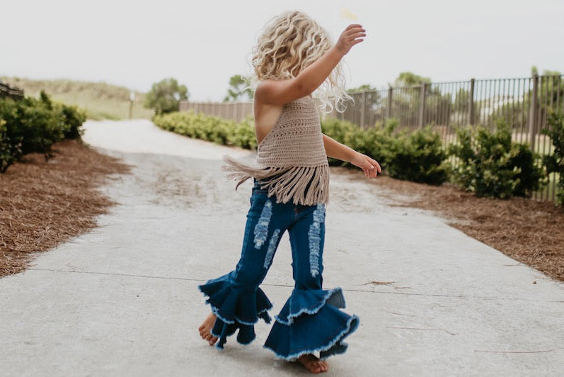 Denim Double Ruffle Pant