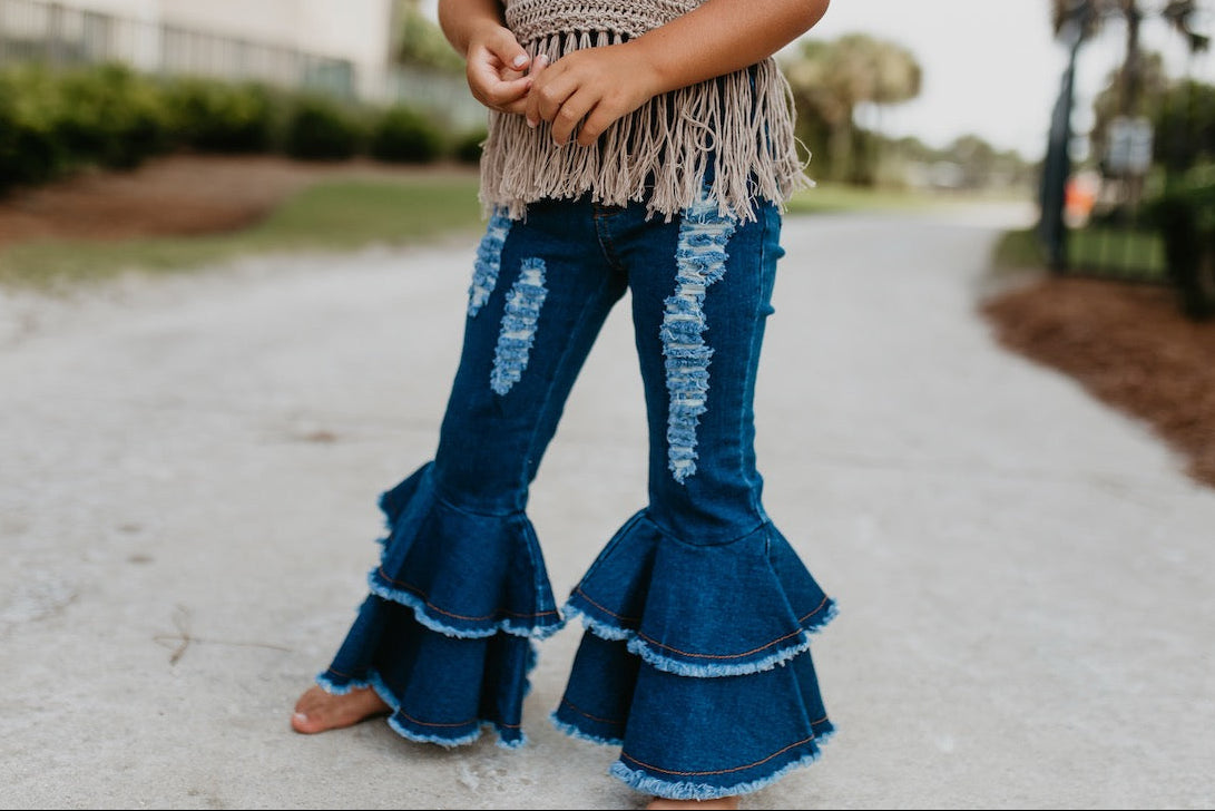Denim Double Ruffle Pant