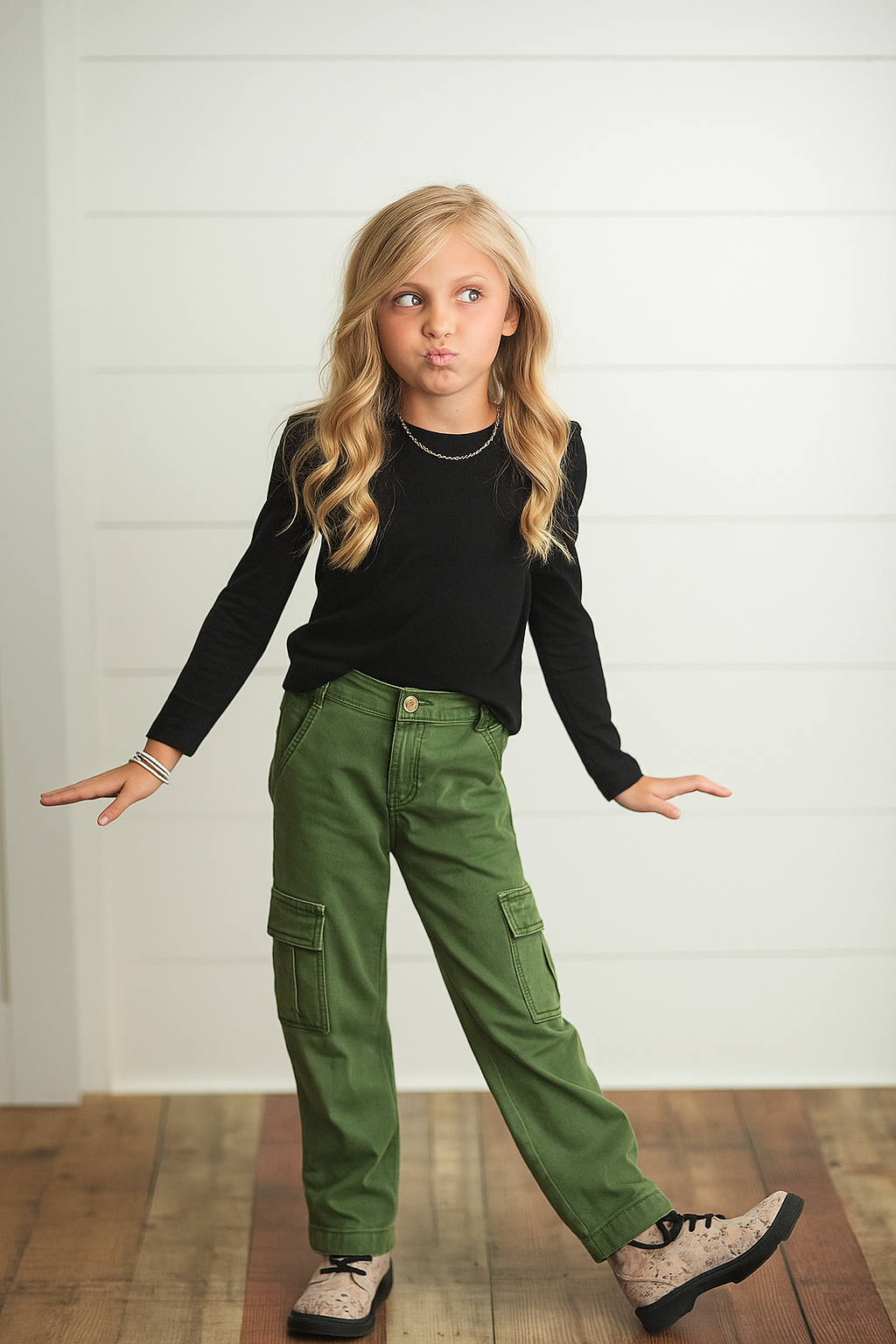 Olive Green Cargo Denim Pants