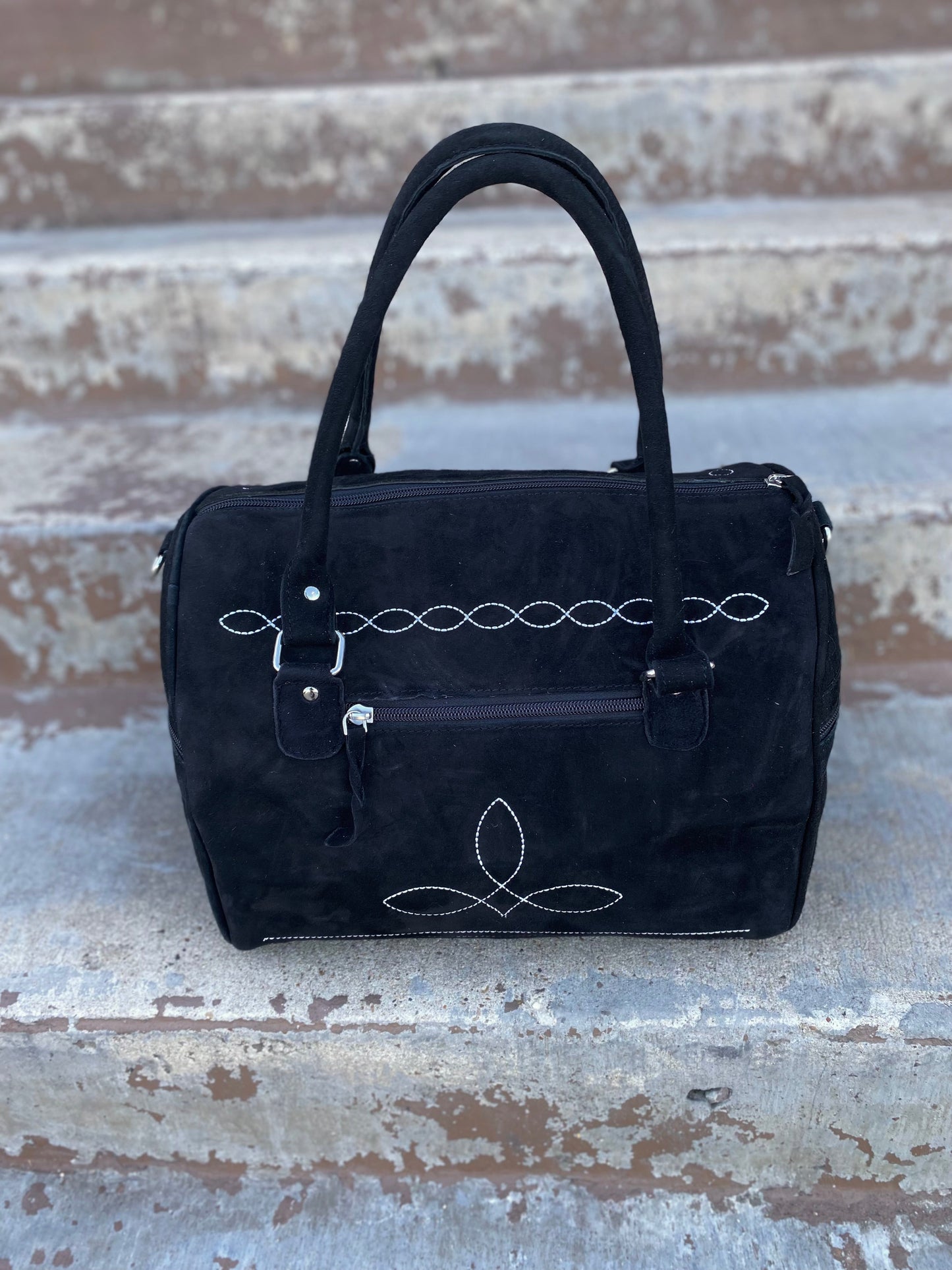 Black Leather Mini Duffle Suede Leather
