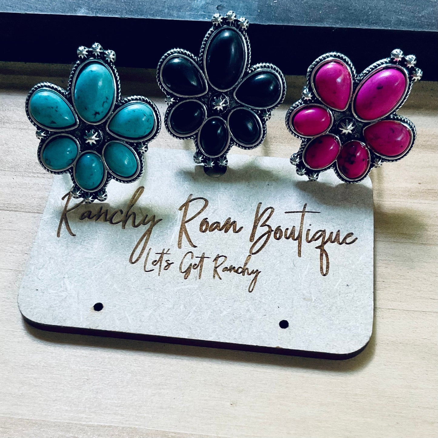 Pink Turquoise Western Style Stone Adjustable Ring
