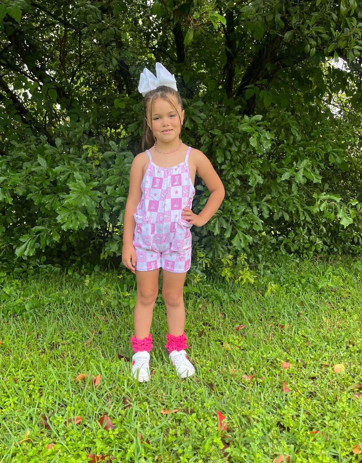 Pink Western Checkered Romper (FINAL SALE)