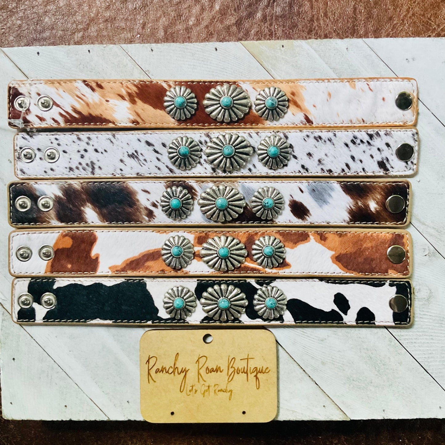 Cowhide Concho Leather Stone Bracelet