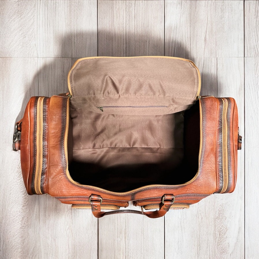Rustic leather duffle bag