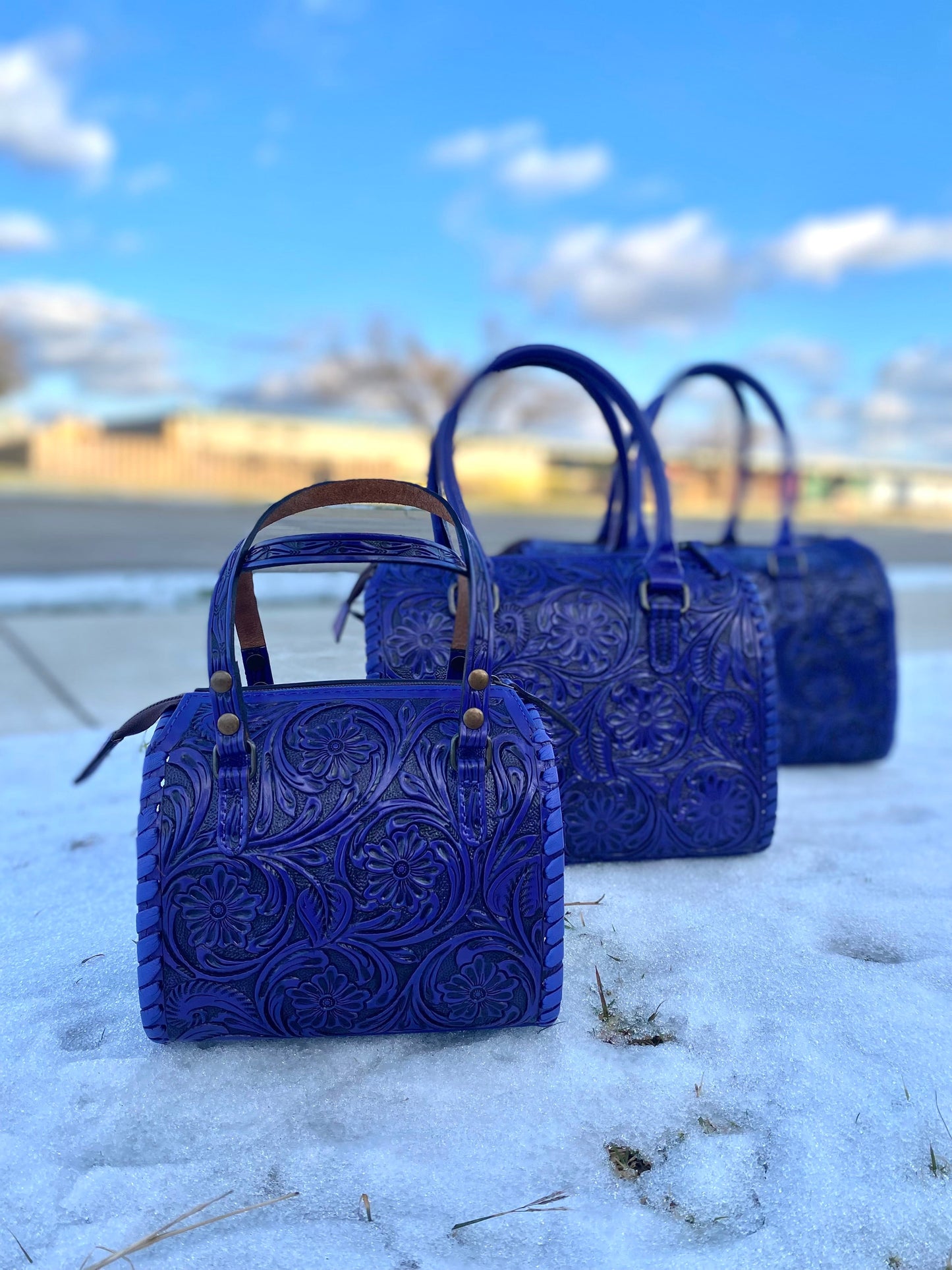 Medium Purple Floral Tooled Leather Speedy Duffle Bag