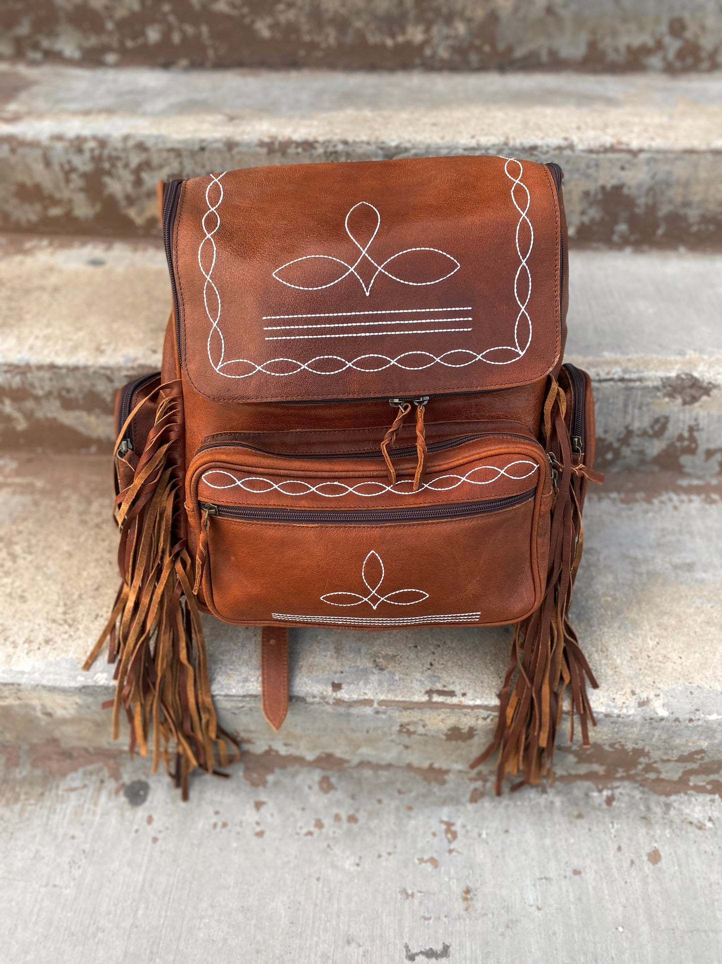 Leather BootStitch With Fringe Backpack