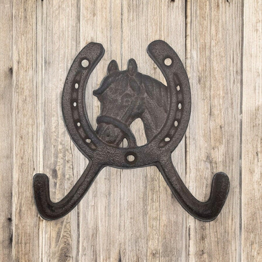 Cast Iron Horseshoe Wall Hook - Rustic Horse Head Coat Key Hanger for Home Decor