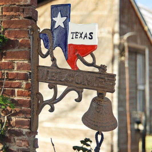 Texan Pride Cast Iron Welcome Bell - Rustic State-Shaped Door Chime