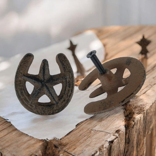 Horseshoe Star Cast Iron Drawer Pull, Western Farmhouse Cabinet Handle (Set of 12)