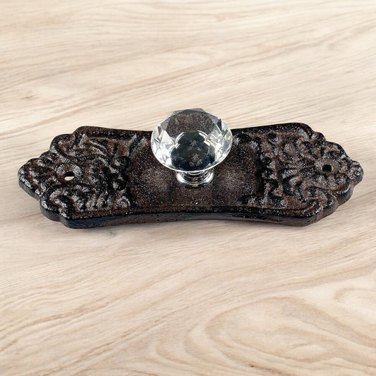 Sparkling Cast Iron Crystal Drawer Pull, Vintage Glam Cabinet Knob
