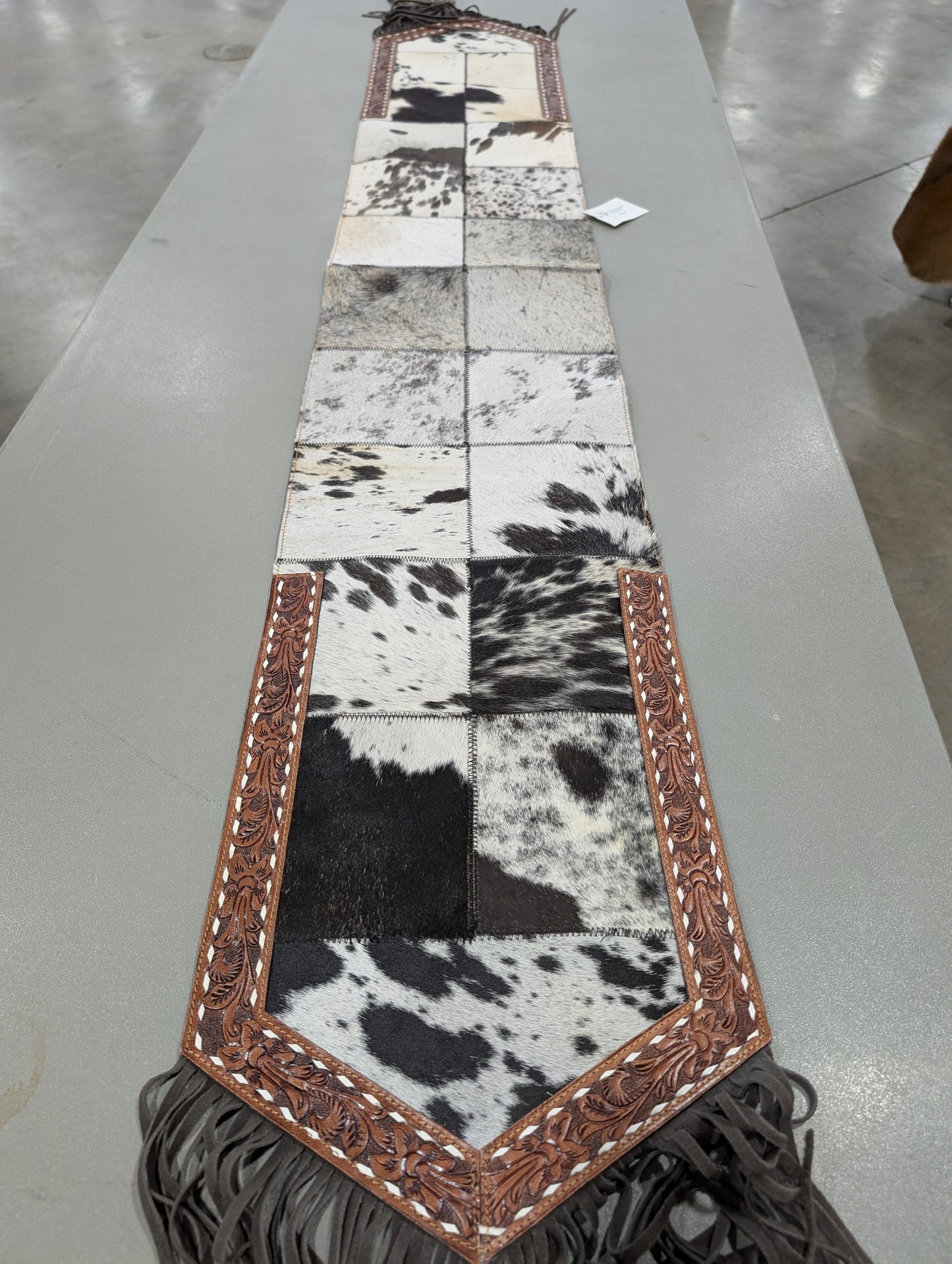 Genuine Cowhide Table Runner with Buckstitch Leather Detail
