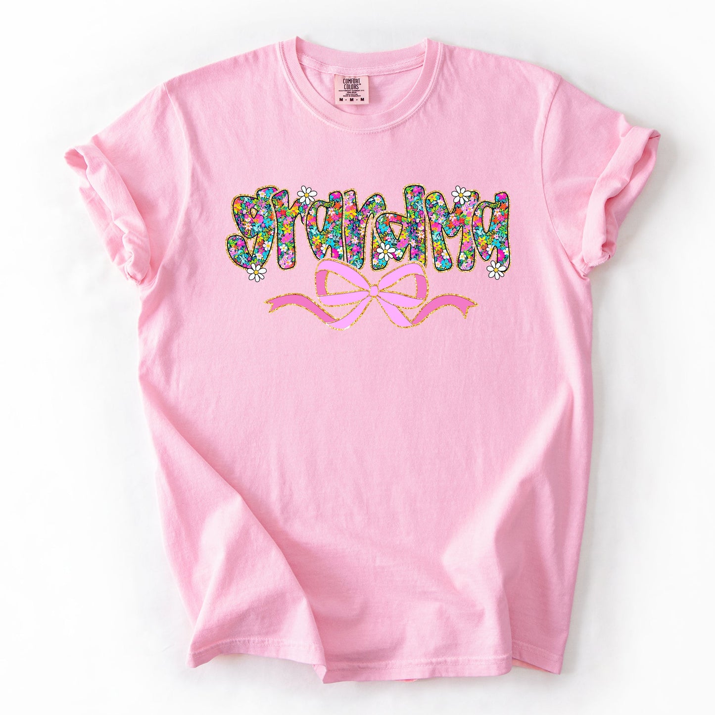 Grandma, Mother's Day, Ribbon, Bow, Floral, Flowers, Bright, Colorful, Pastels Tshirt Comfort Colors T-Shirt