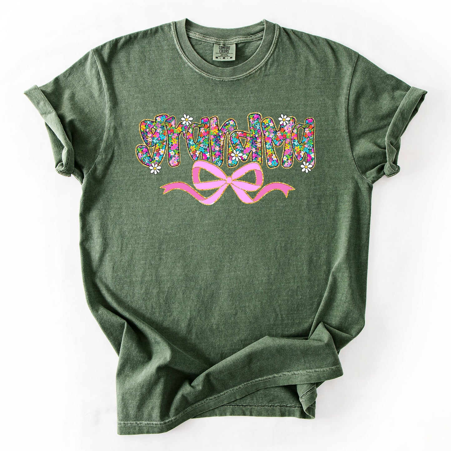 Grandma, Mother's Day, Ribbon, Bow, Floral, Flowers, Bright, Colorful, Pastels Tshirt Comfort Colors T-Shirt