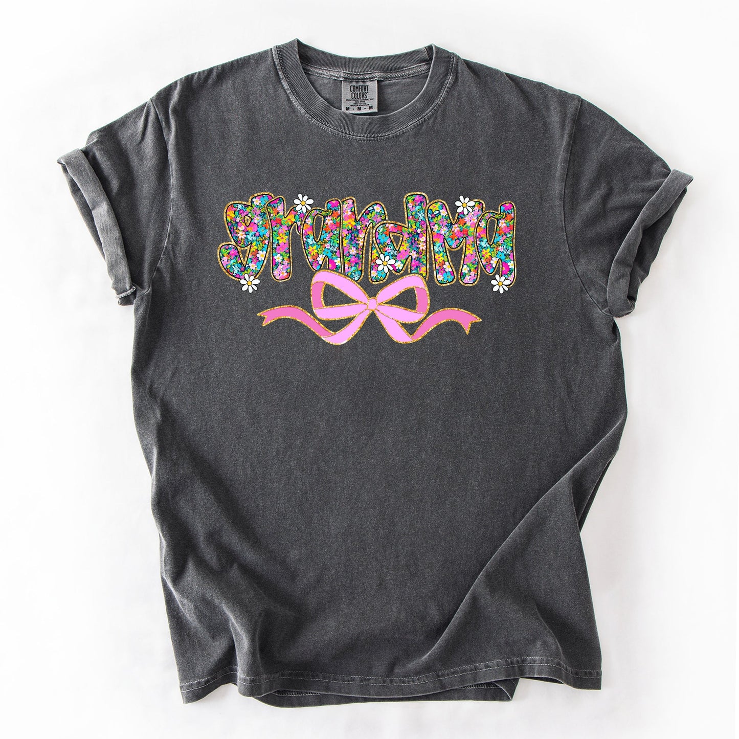 Grandma, Mother's Day, Ribbon, Bow, Floral, Flowers, Bright, Colorful, Pastels Tshirt Comfort Colors T-Shirt
