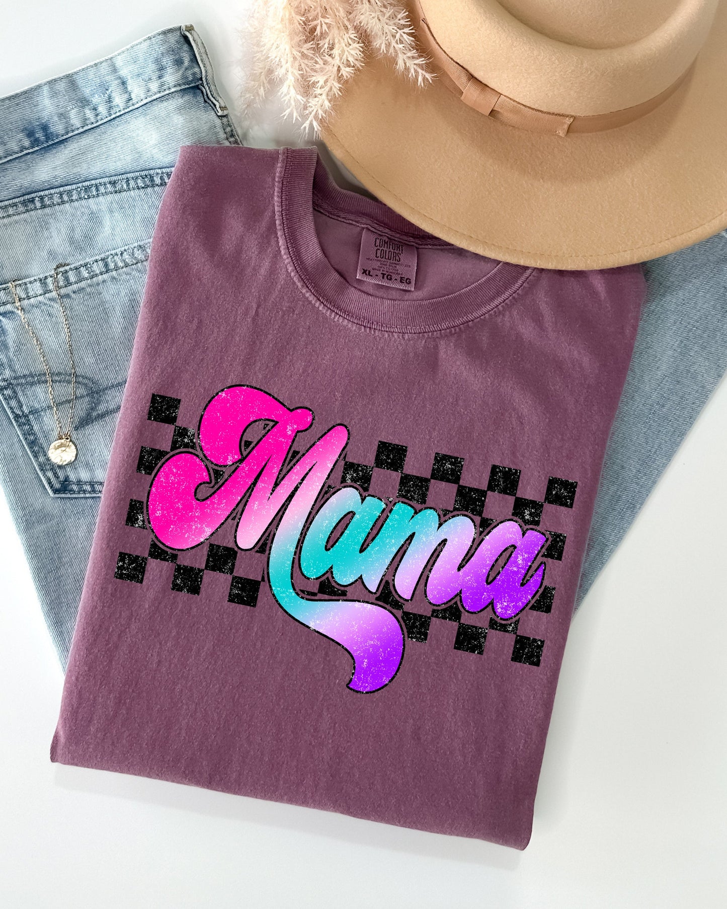 Groovy Mama, Checkered, Lightening Bolt, Colorful, Mother, Mom, Retro Shirt Comfort Colors T-Shirt