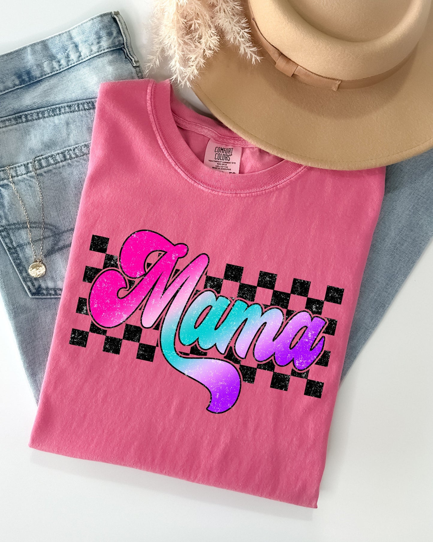 Groovy Mama, Checkered, Lightening Bolt, Colorful, Mother, Mom, Retro Shirt Comfort Colors T-Shirt