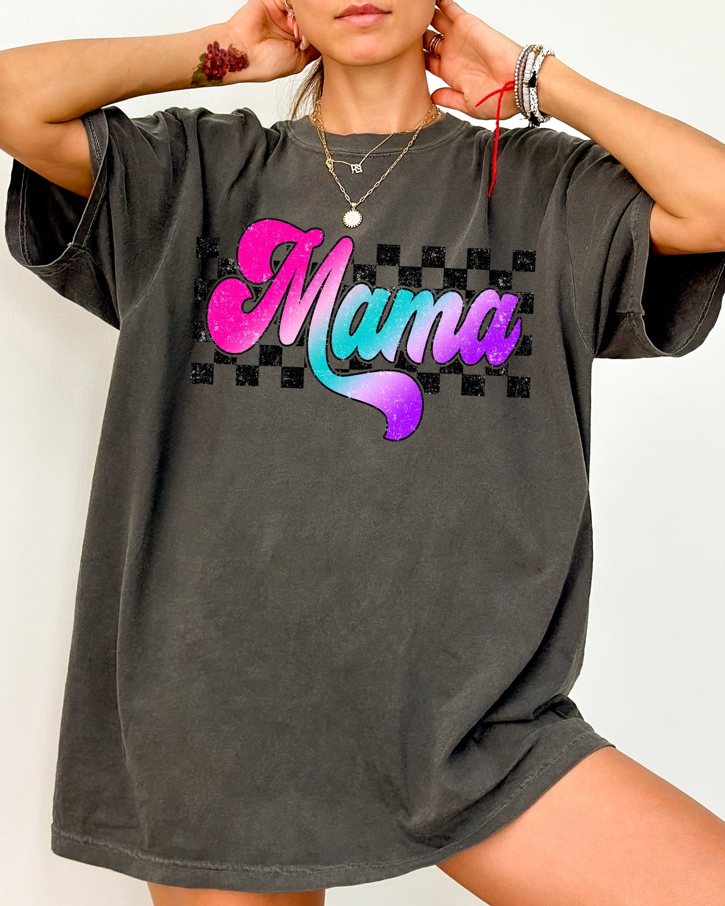 Groovy Mama, Checkered, Lightening Bolt, Colorful, Mother, Mom, Retro Shirt Comfort Colors T-Shirt