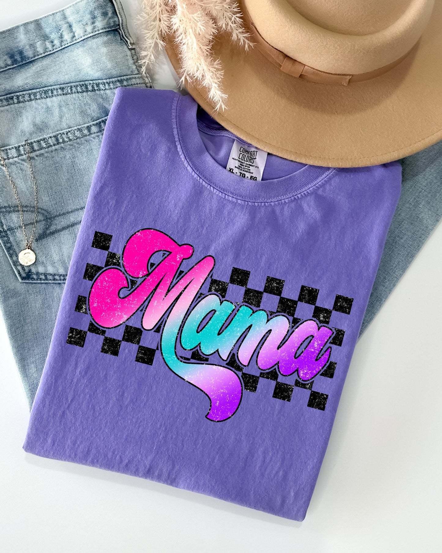 Groovy Mama, Checkered, Lightening Bolt, Colorful, Mother, Mom, Retro Shirt Comfort Colors T-Shirt
